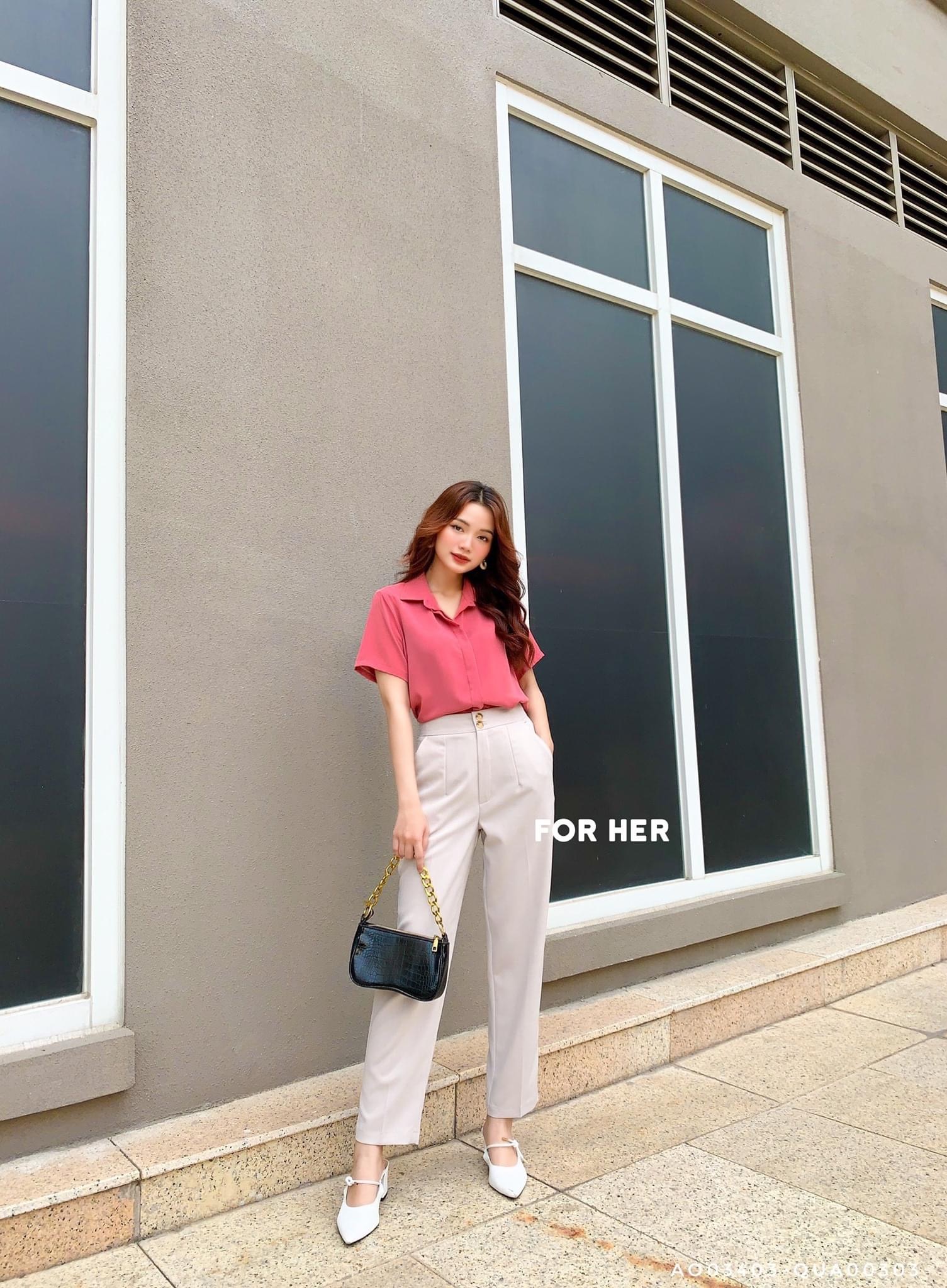 Quần baggy 2 nút kem