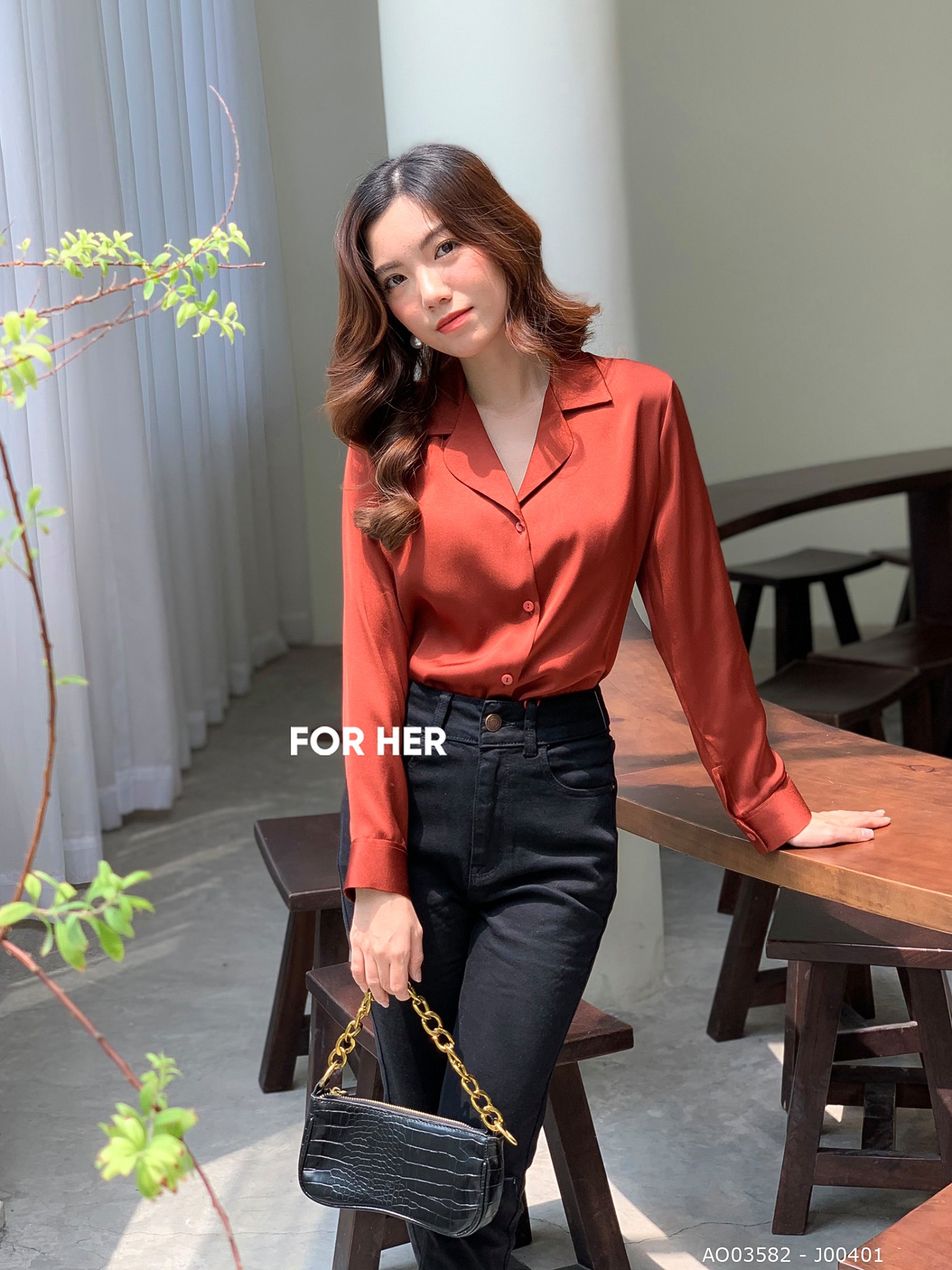 Áo sơ mi lụa cam