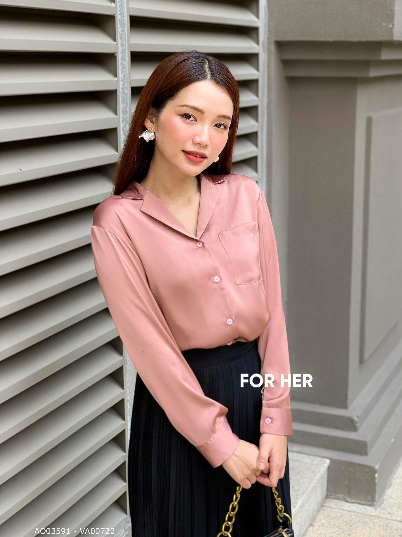 Áo tay dài 1 túi hồng đất