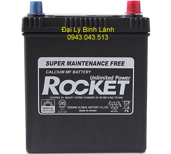 BÌNH ẮC QUY KHÔ (KÍN KHÍ) Rocket 35Ah Cọc To - Ngược ( SMF Rocket NS40ZLS)