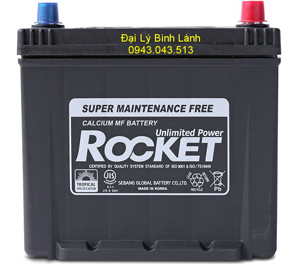 BÌNH ẮC QUY KHÔ (KÍN KHÍ) Rocket 60Ah MF55D23L (Rocket 60Ah ngược)