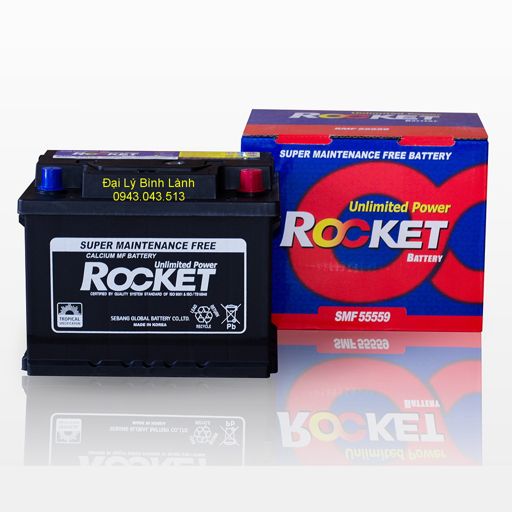 Bình Ắc quy Khô (Kín Khí) SMF 5559 ( Din 55Ah Cọc ngược - trái) Rocket