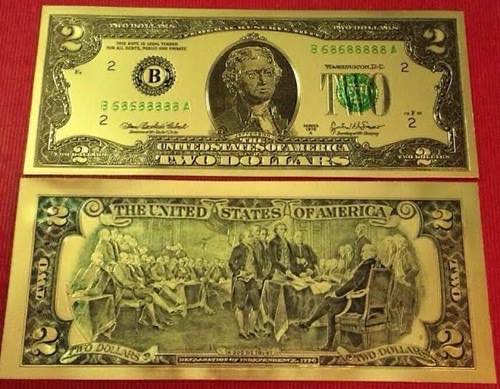 Tiền Mạ Vàng 2USD, 100 USD Plastic