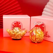 Bộ 2 Thỏi Vàng Và Hủ Vàng Pha Lê Phong Thuỷ