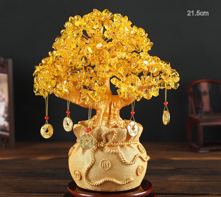 Cây Tài Lộc Đá Thạch Anh Kèm Xu 21.5cm