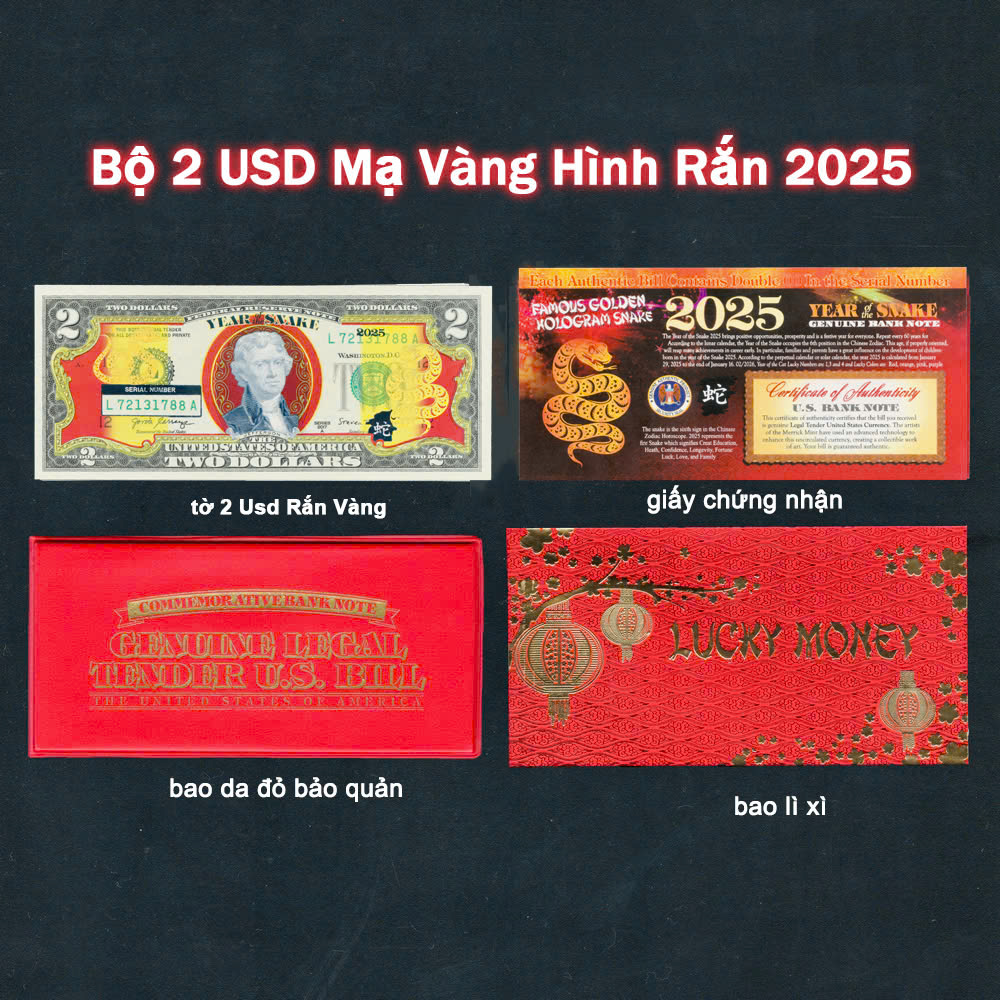 Tiền 2USD Mạ Vàng Rắn 2025