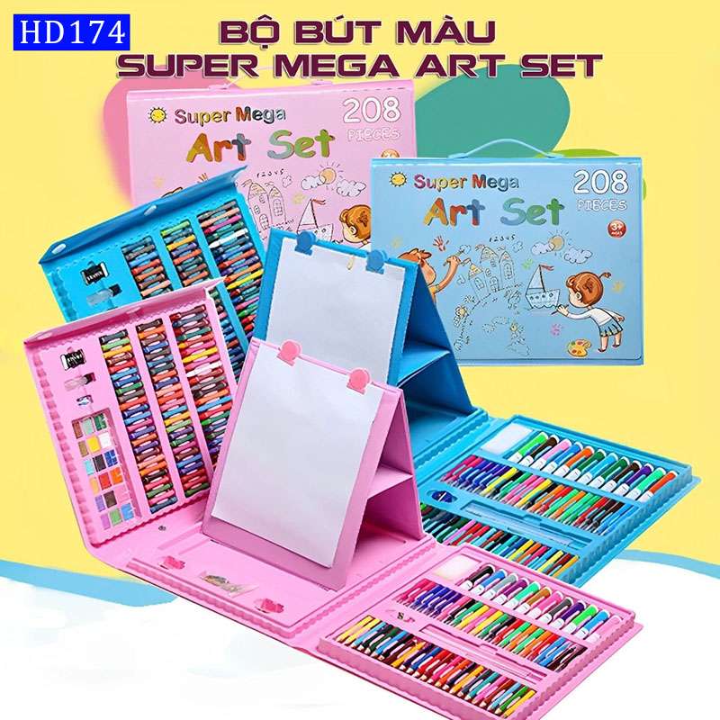 Hộp Bút Màu 208 Chi Tiết - clip ( Màu Hồng )