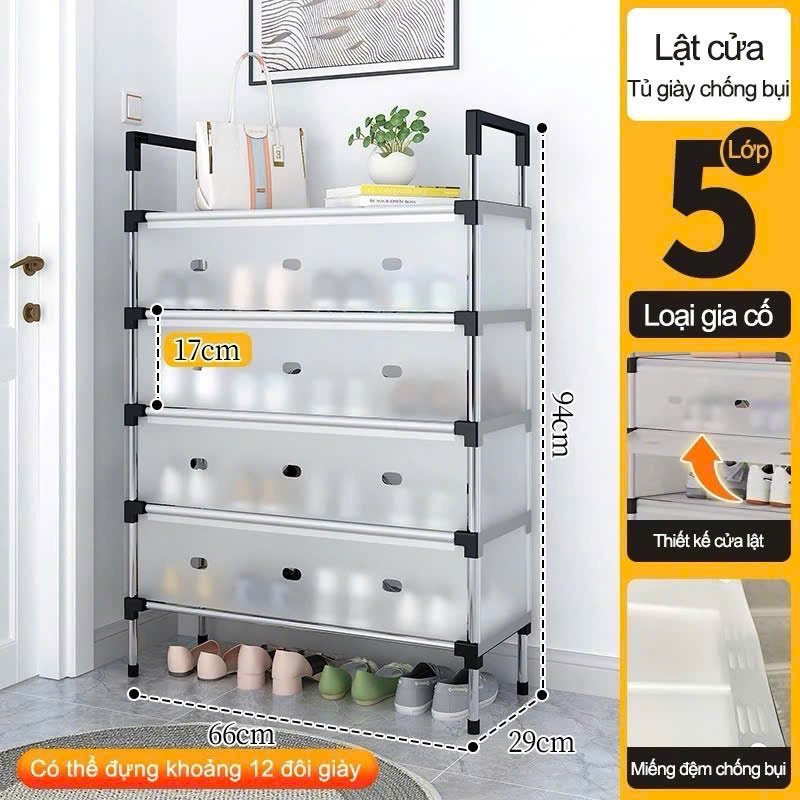 Kệ Giày 5 Tầng Có Nắp- clip