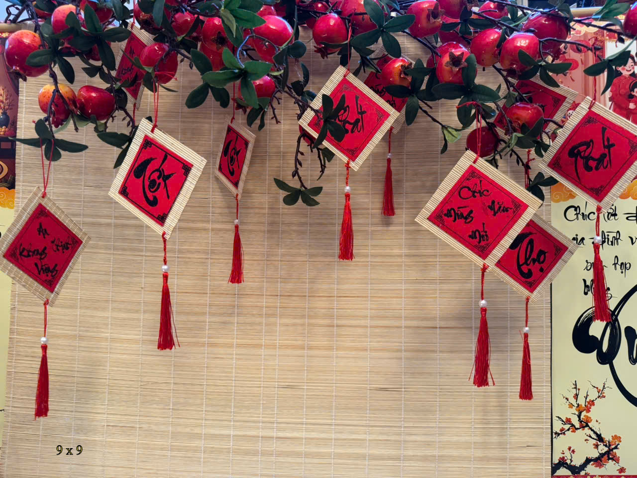 Set 10 Mành Tre Thư Pháp -  9x9cm VUÔNG