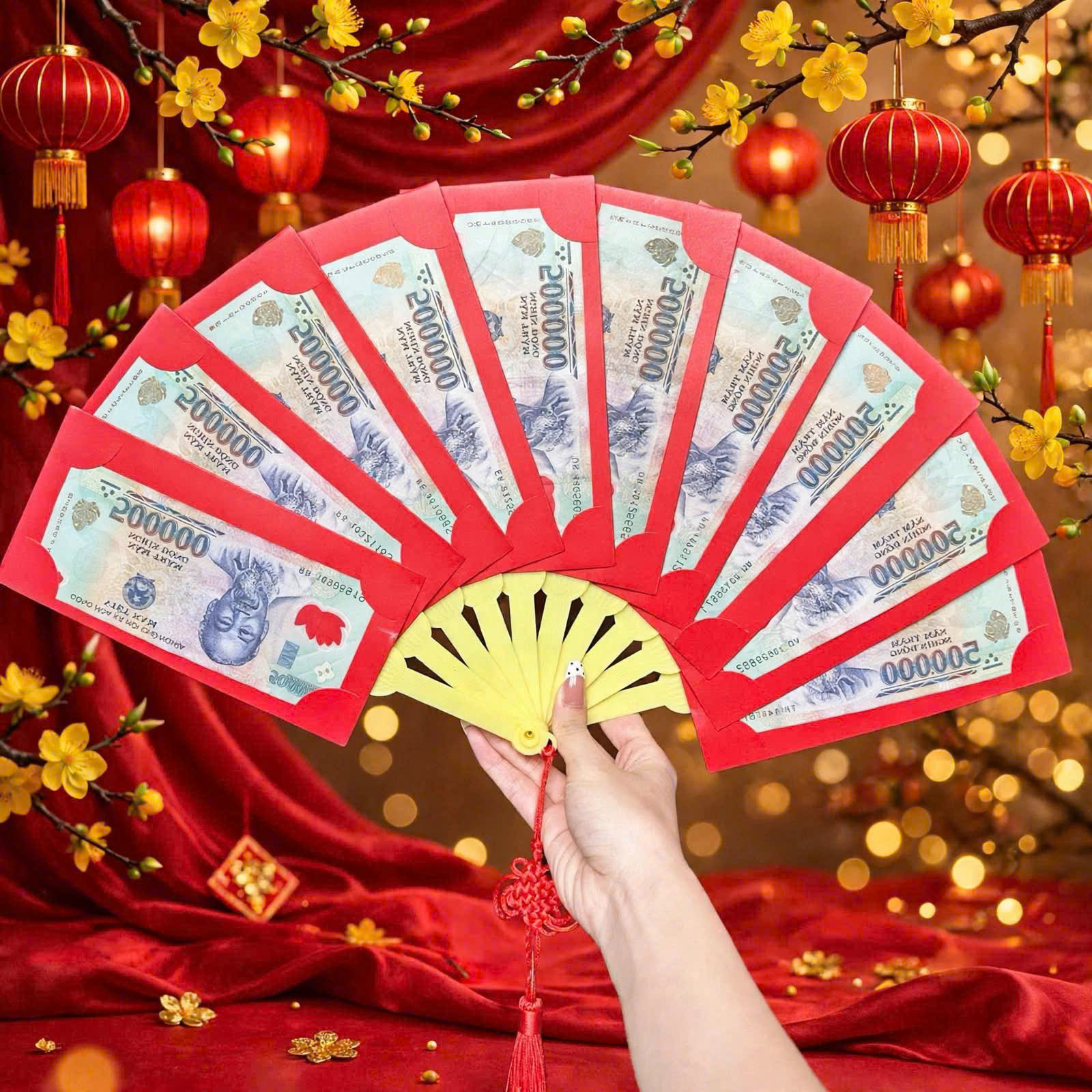 Quạt Tiền Lì Xì 10 Ngăn