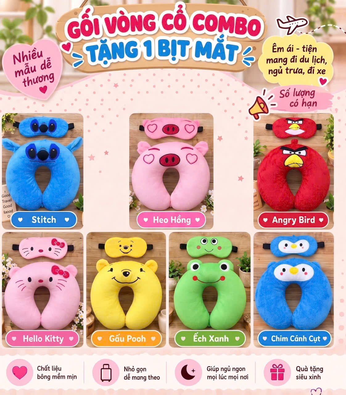 Bộ Gối Kê Cổ + Bịt Mắt