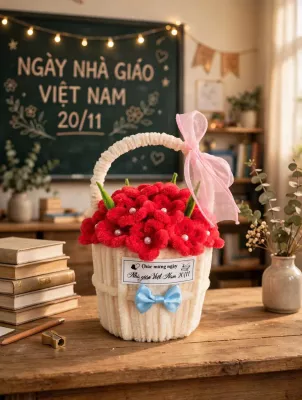Giỏ Hoa Kẽm Nhung – kèm thiệp + túi