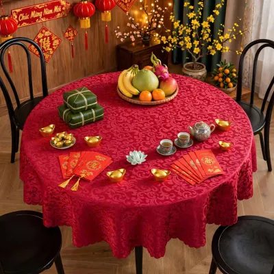Khăn Trải Bàn Tròn 1m8 (đỏ )