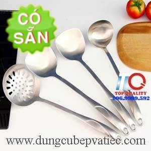 Bộ vá canh sạn xào vá lỗ inox 304 cán dài cao cấp