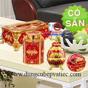 Combo trưng bày bàn tiếp khách đỏ mạ vàng cao cấp