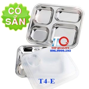 Khay cơm inox học sinh mầm non tiểu học 4 ngăn