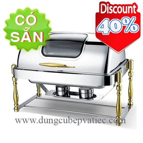 Nồi buffet chữ nhật nắp kính chân vàng giả gỗ CZK303KS