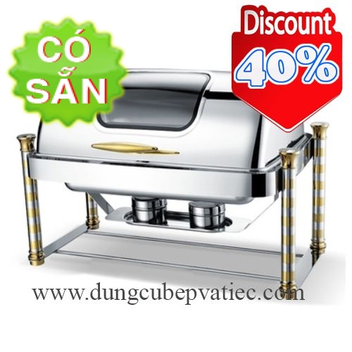 Nồi buffet chữ nhật nắp kính chân cao hoa văn CZK203KS