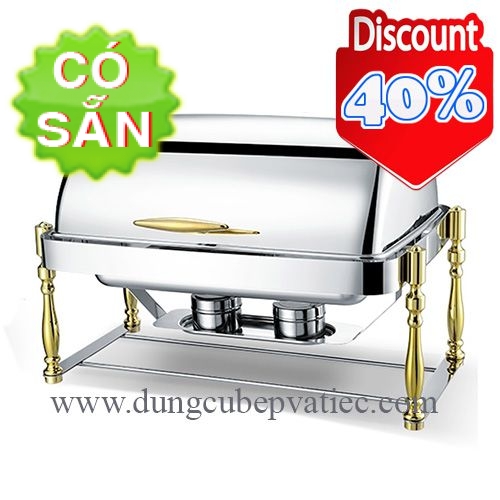 Nồi buffet chữ nhật cao nắp tròn chân mạ vàng CZK303