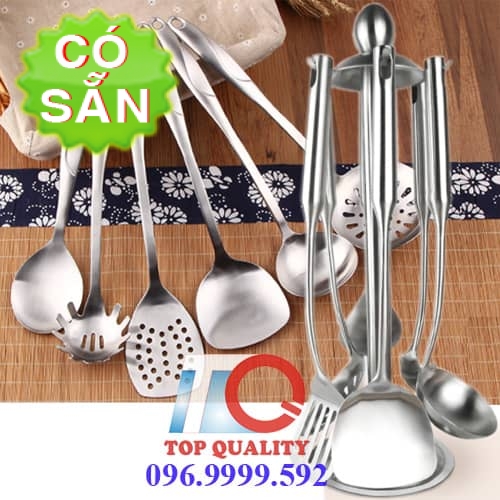 Bộ vá sạn inox cao cấp 6 món kèm giá treo