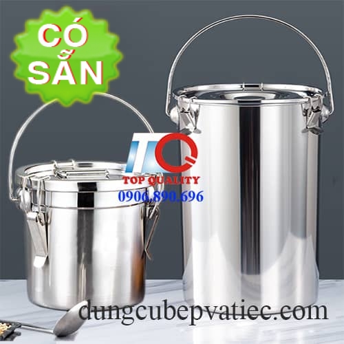 Xô inox 304 nắp có roan-móc cài gập-đậy kín; chống tràn, trào; có các ...