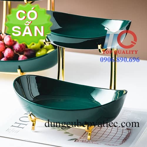 Khay đựng trái cây 2 tầng mạ vàng 0013