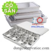 Khay inox 4 6 8 ô có nắp đựng gia vị topping