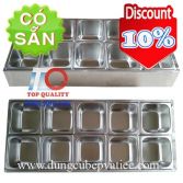 Thùng đá inox có khay giữ lạnh topping thạch trái cây 10 ô