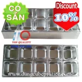 Thùng đá inox có khay giữ lạnh topping thạch trái cây 10 ô