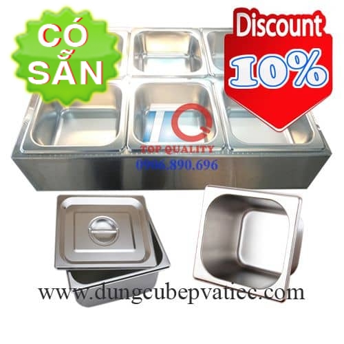 Khay đựng topping inox cách nhiệt 6 khay có nắp