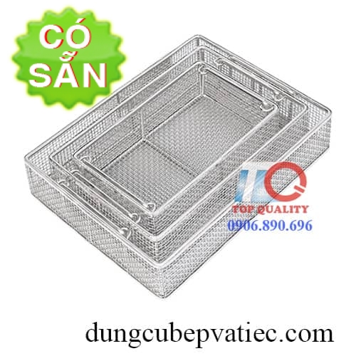 Rổ lưới inox 304-chữ nhật có 2 quai xách, mặt lưới caro, Dài 500 x rộng ...