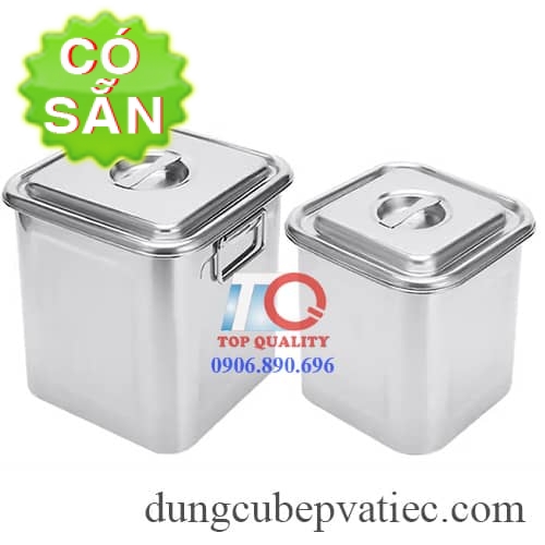 Thùng vuông inox 304 có nắp đậy và quai xách