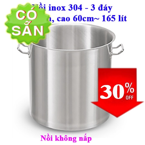 Nồi inox SUS 304 công nghiệp 3 đáy - 60x60cm không nắp