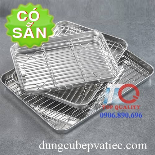 Khay inox có vỉ để ráo nước, ráo dầu, khay hấp, khay nướng