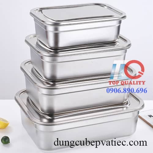 Hộp chữ nhật inox 304 có nắp đựng thức ăn lưu trữ thực phẩm