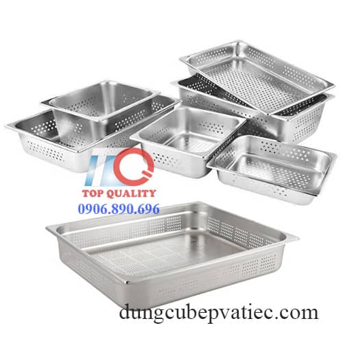 Khay inox GN có lỗ nhiều size chuẩn GN bền đẹp, nhiều size có sẵn GN 1/1 1/2 1/3 2/1 2/3