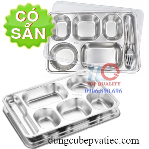 Khay cơm inox 304 6 ngăn có nắp inox