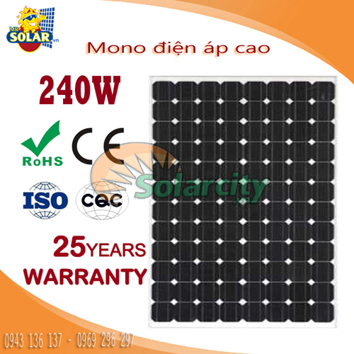 Pin Năng Lượng Mặt trời Mono Solarcity 240W Điện Áp cao