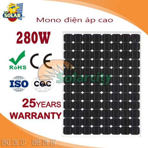 Tấm Thu Năng Lượng Mặt Trời Mono Solarcity 280W Điện Áp Cao