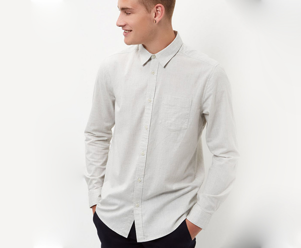 Áo sơ mi New Look tay dài màu trắng ngà phối túi ngực