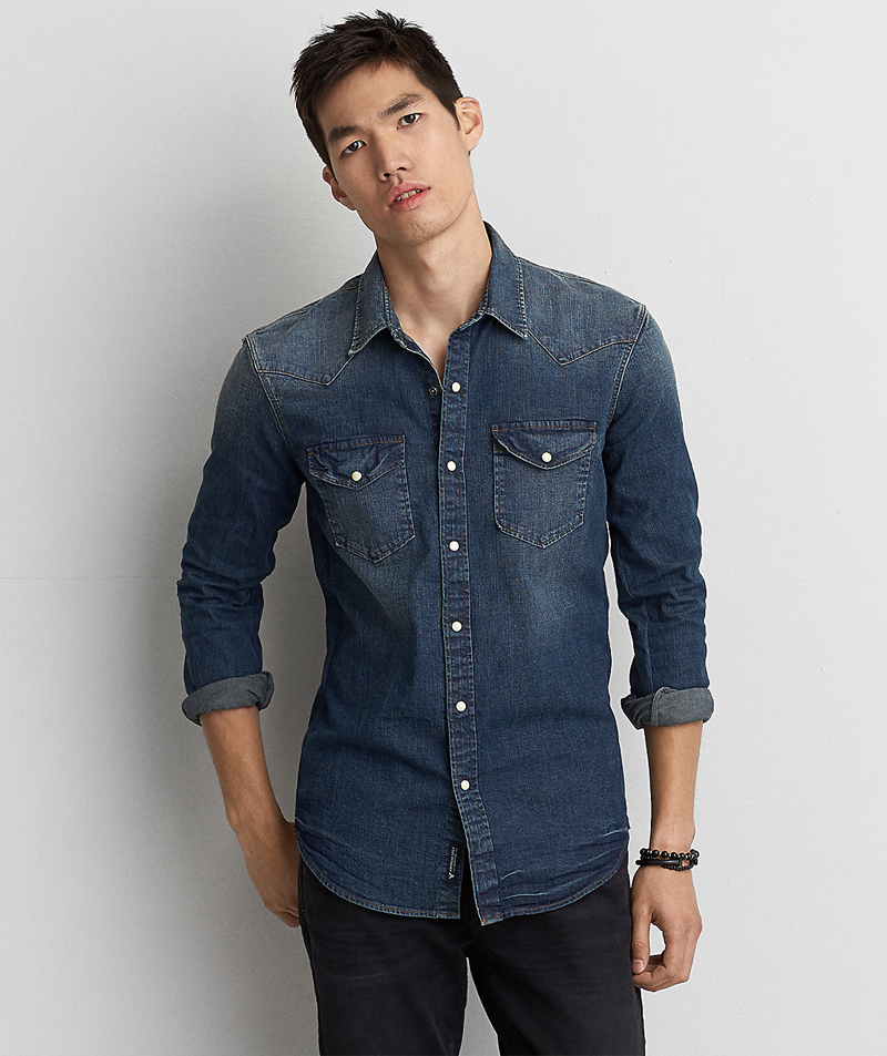 AEO FLEX DENIM WESTERN SHIRT