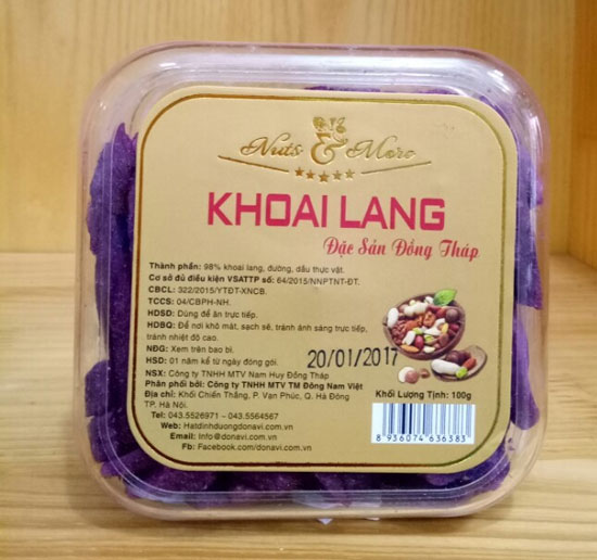 Khoai lang tím sấy đặc sản Đồng Tháp hộp vuông 100g