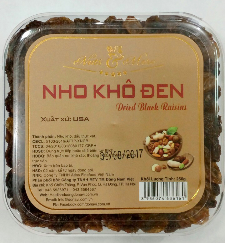 Nho khô đen Mỹ hộp vuông