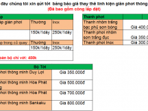Bảng giá thay thế phụ kiện giàn phơi