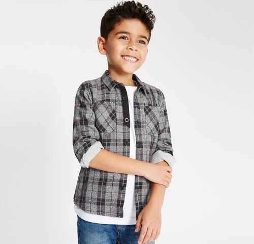 Pure Cotton Checked long Shirt (1-7 Years)