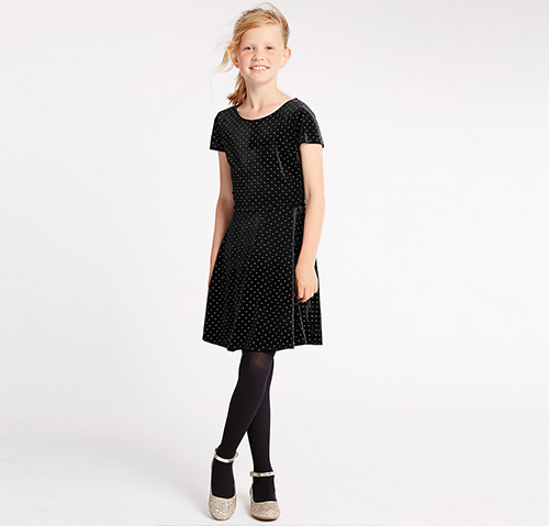 Short Sleeve Velvet Dress (5-14 Years)
