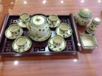 Bộ ấm trà Bát Tràng men cổ vẽ hoa rơi
