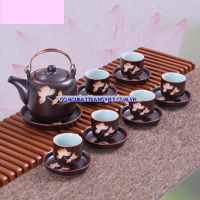 Bộ ấm chén Bát Tràng khắc hoa sen