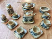 Bộ ấm chén vuông men rạn bọc đồng đầy đủ phụ kiện