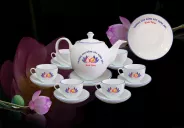 ấm chén dáng Minh Long chỉ xanh in logo